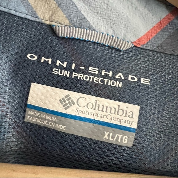 Columbia Shirt Mens Omni-Shade Vented Short Sleeve Outdoor Plaid Blue Size XL - Picture 7 of 11